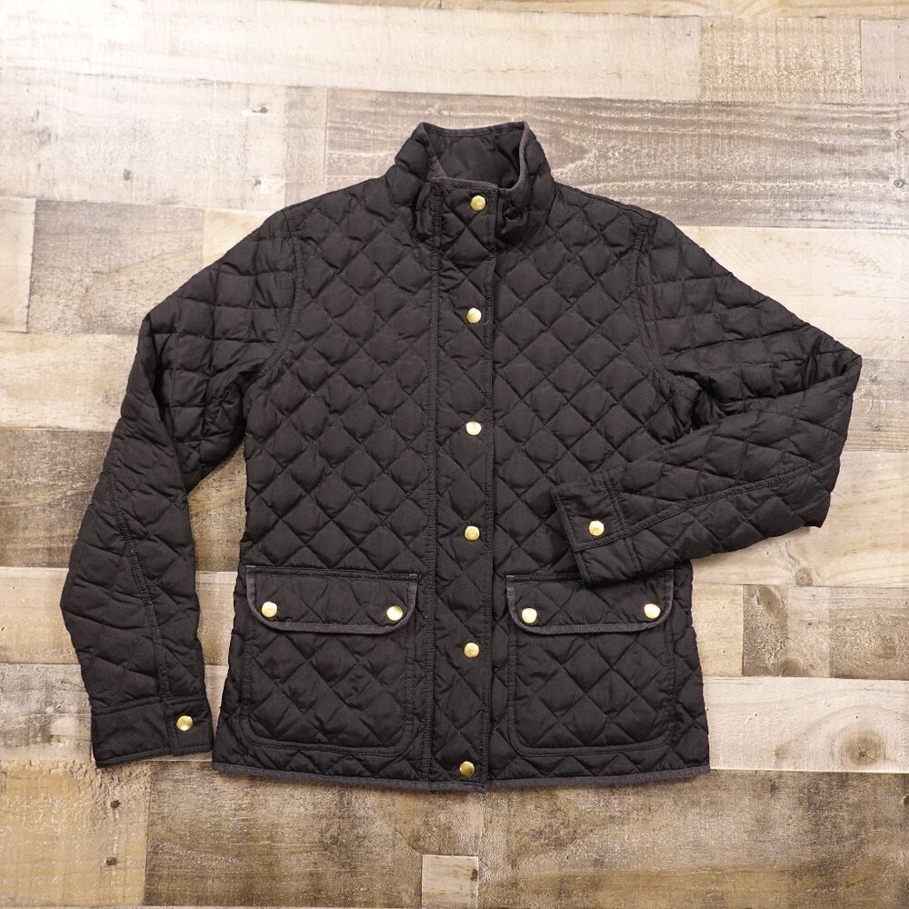 J.Crew Quilted Down Jacket Women’s Small Black Gold Snap